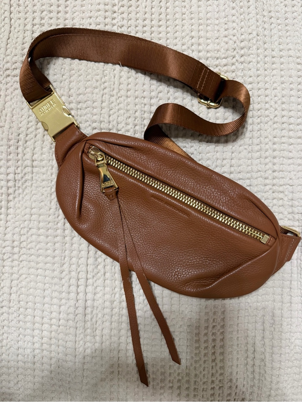Aimee Kestenberg Brown Leather Belt Bag with Gold Hardware